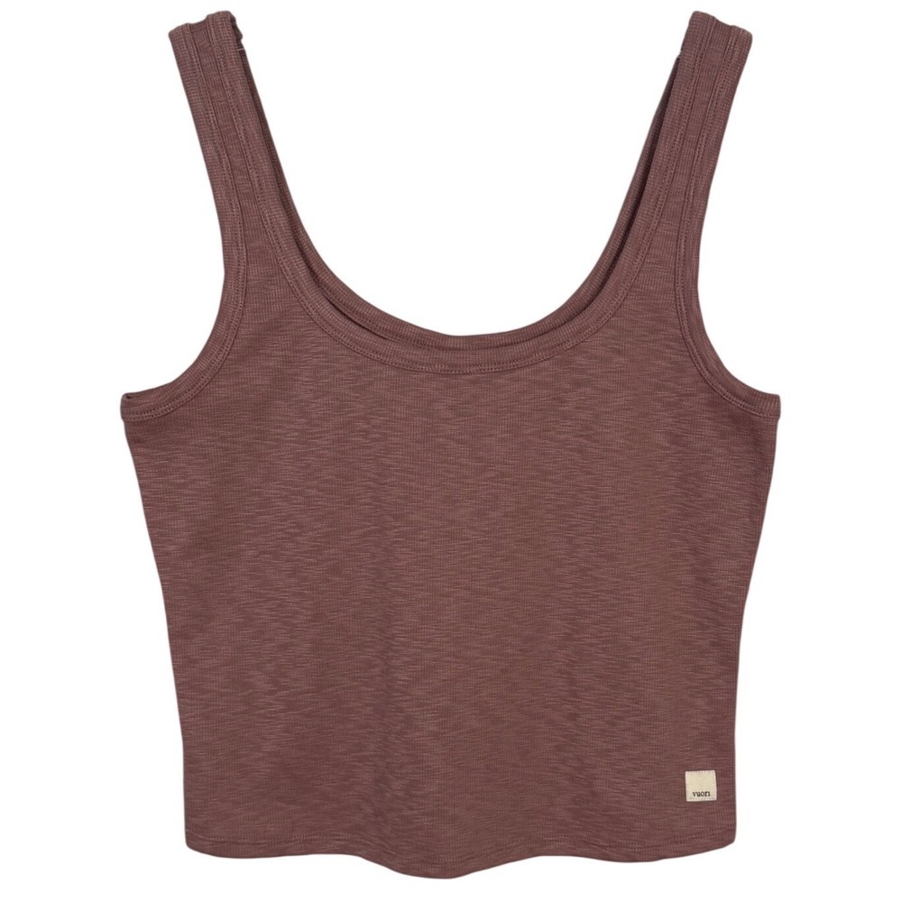 Vuori Women's Rib Crop Tank Top, Mauve Heather, Scoop Neck, Size Large